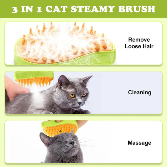 Steam Spray Pet Grooming Brush – Electric 3-in-1 Dog & Cat Deshedding Massage Comb
