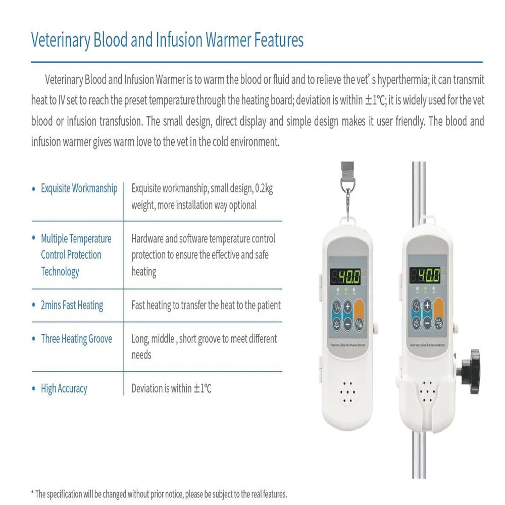 Veterinary Blood & IV Fluid Warmer – Portable Pet Infusion Heating Device with Temperature Control