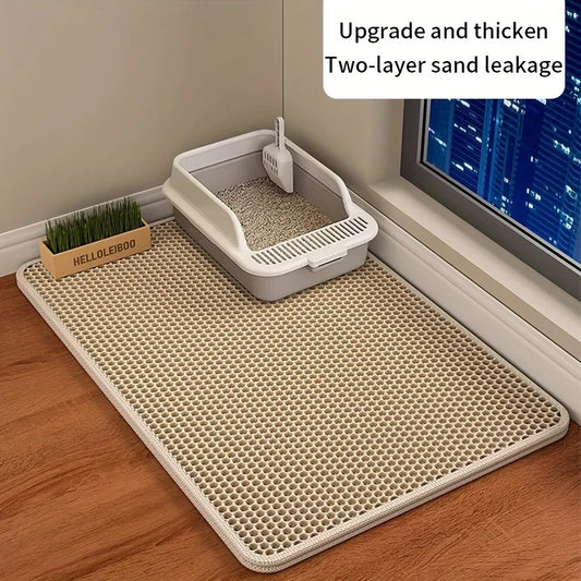 Double Layer Waterproof Cat Litter Mat – Honeycomb Scatter Control Easy Clean Mat