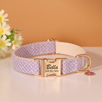 Personalized Bling Dog Collar – Engraved Nylon Puppy ID Collar with Flower Tag