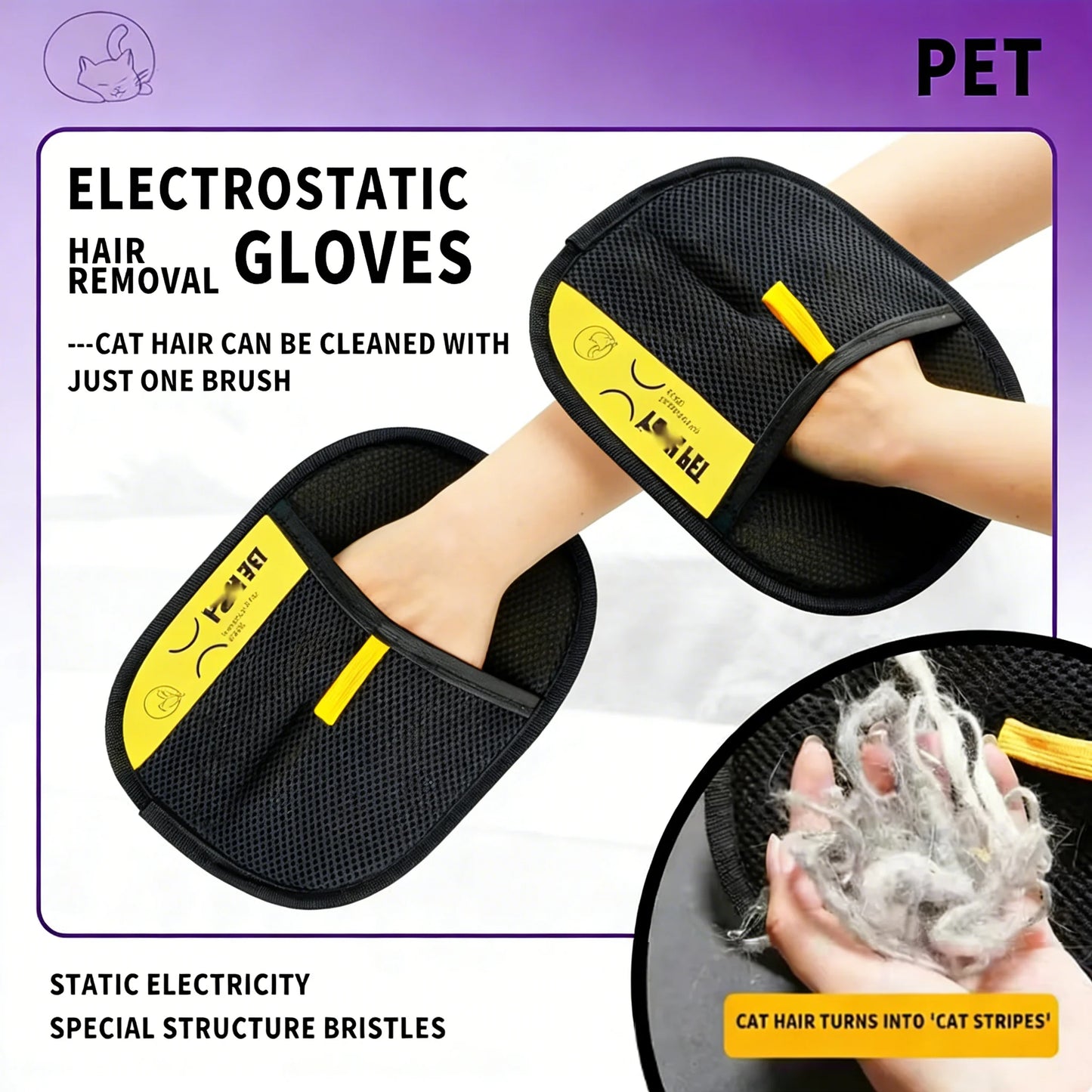 Double-Sided Electrostatic Pet Grooming Gloves – Hair Removal & Deshedding Tool