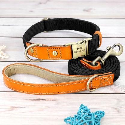 Custom Nylon Dog Collar & Leash Set – Personalized Pet Collar with ID Nameplate