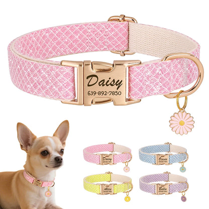 Personalized Bling Dog Collar – Engraved Nylon Puppy ID Collar with Flower Tag