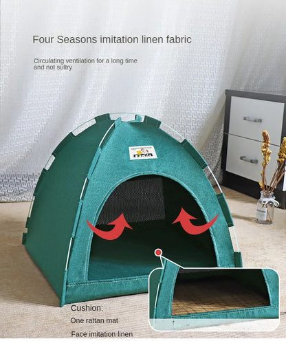 Portable Foldable Pet Tent – Breathable Cat & Dog House with Summer Cool Mat