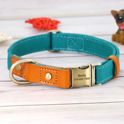 Custom Nylon Dog Collar & Leash Set – Personalized Pet Collar with ID Nameplate