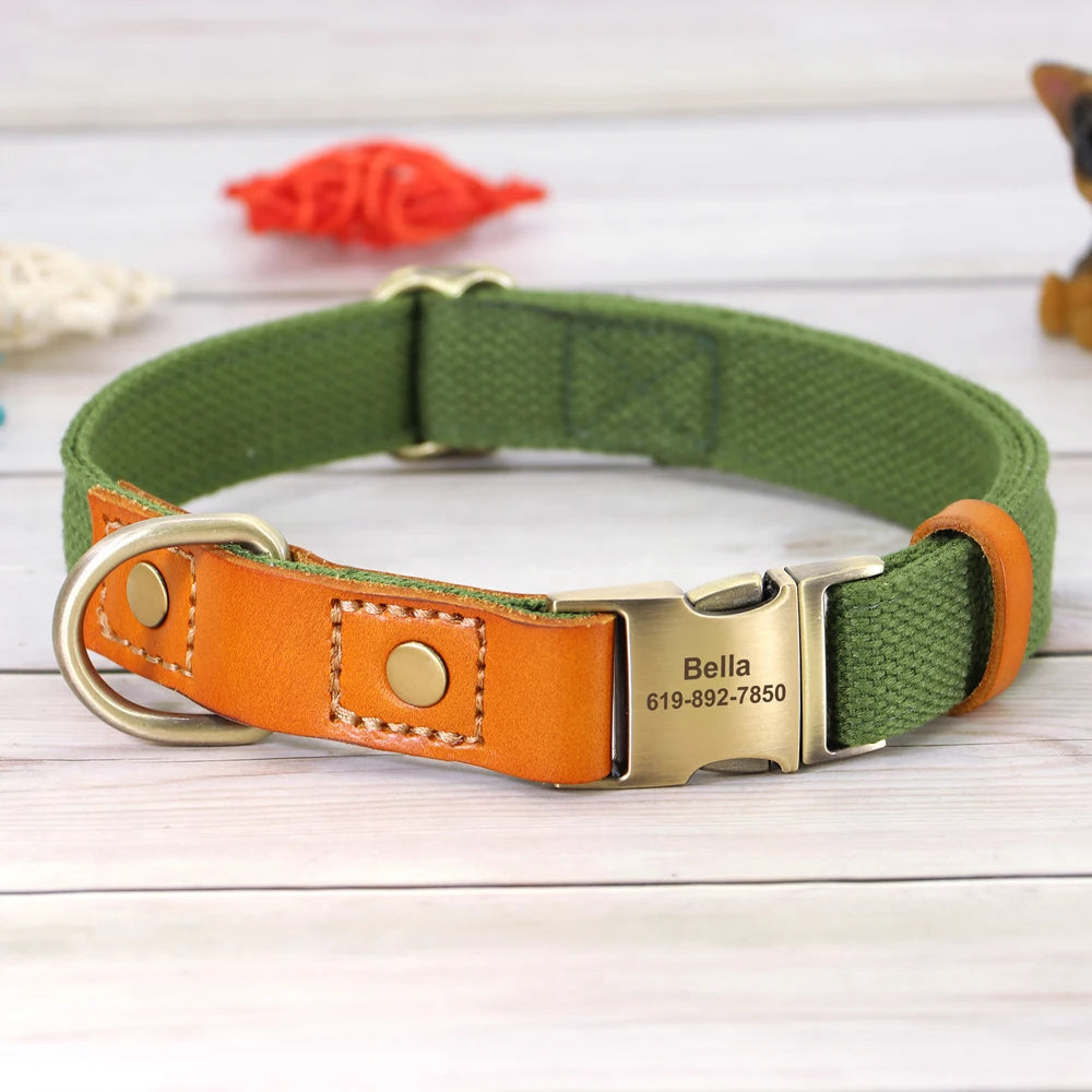 Custom Nylon Dog Collar & Leash Set – Personalized Pet Collar with ID Nameplate