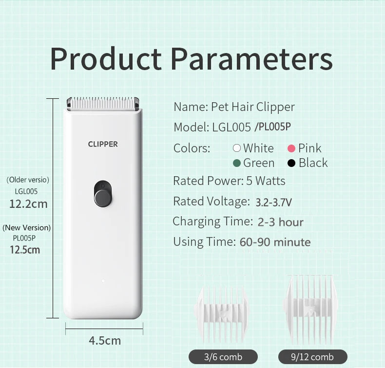 Rechargeable Waterproof Dog Hair Trimmer – USB Pet Grooming Clipper with Ceramic Blade
