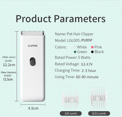Rechargeable Waterproof Dog Hair Trimmer – USB Pet Grooming Clipper with Ceramic Blade