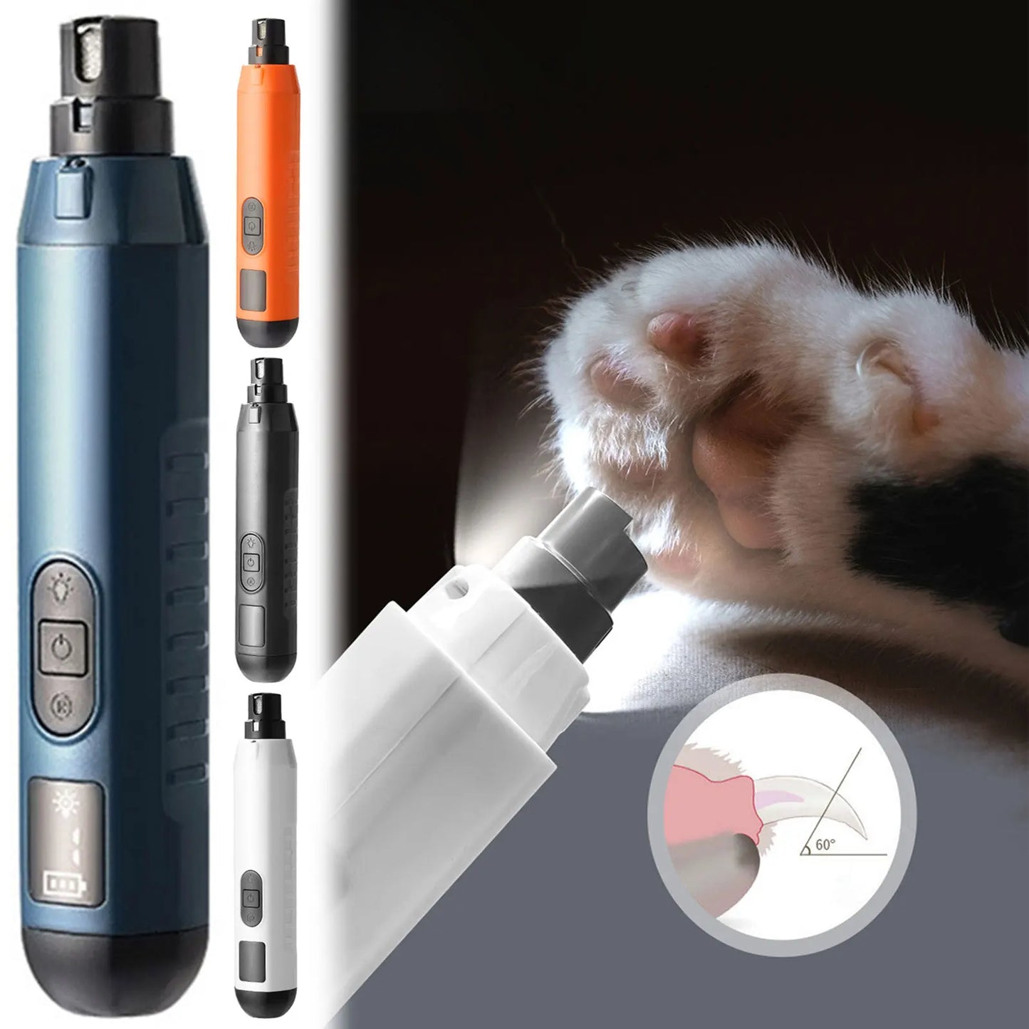 5-Speed LED Dog Nail Grinder – Quiet Electric Pet Nail Trimmer
