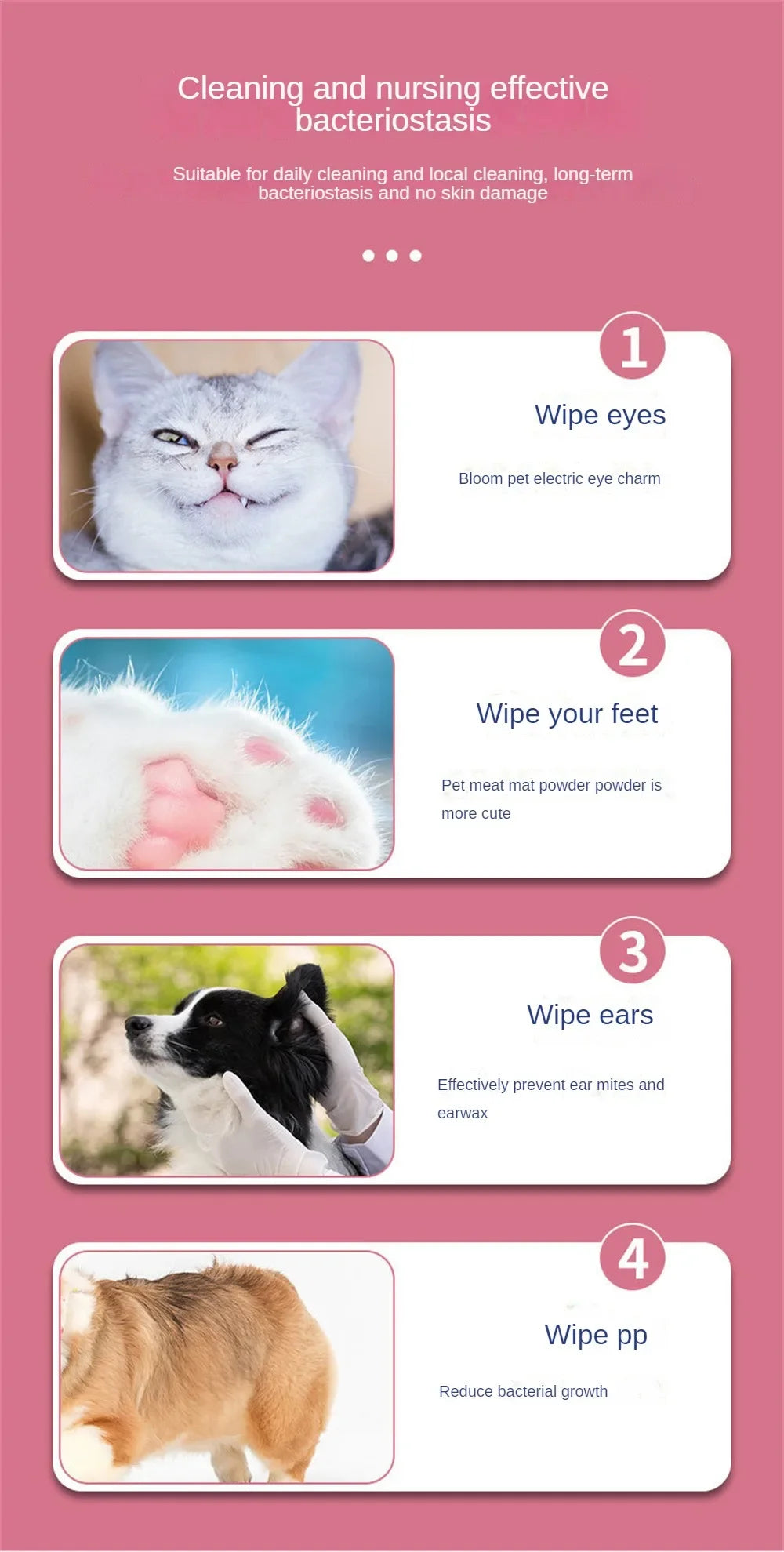 Pet Cleaning Wipes 80 Count – No-Rinse Deodorizing Grooming Wipes for Dogs and Cats