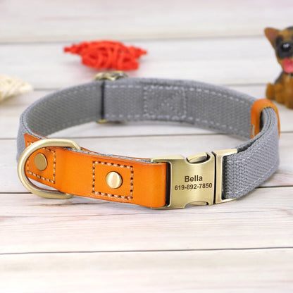 Custom Nylon Dog Collar & Leash Set – Personalized Pet Collar with ID Nameplate