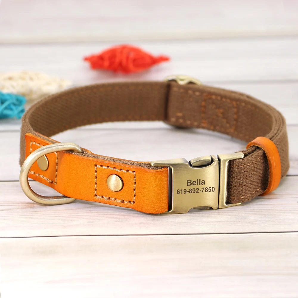 Custom Nylon Dog Collar & Leash Set – Personalized Pet Collar with ID Nameplate