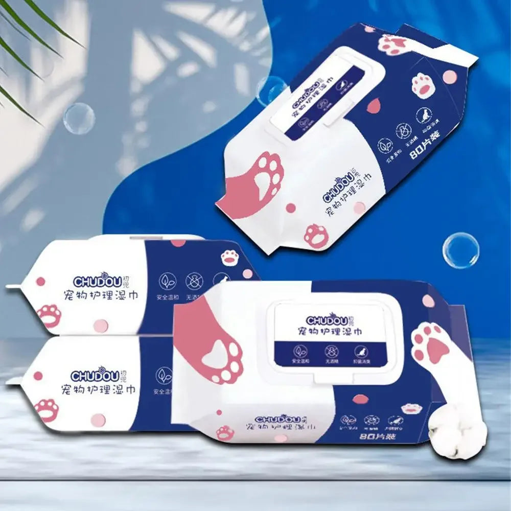 Pet Cleaning Wipes 80 Count – No-Rinse Deodorizing Grooming Wipes for Dogs and Cats