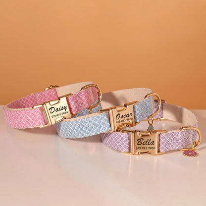 Personalized Bling Dog Collar – Engraved Nylon Puppy ID Collar with Flower Tag