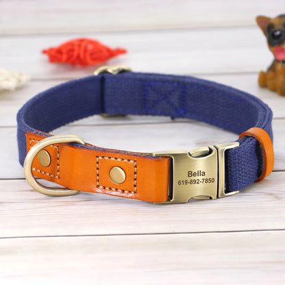 Custom Nylon Dog Collar & Leash Set – Personalized Pet Collar with ID Nameplate