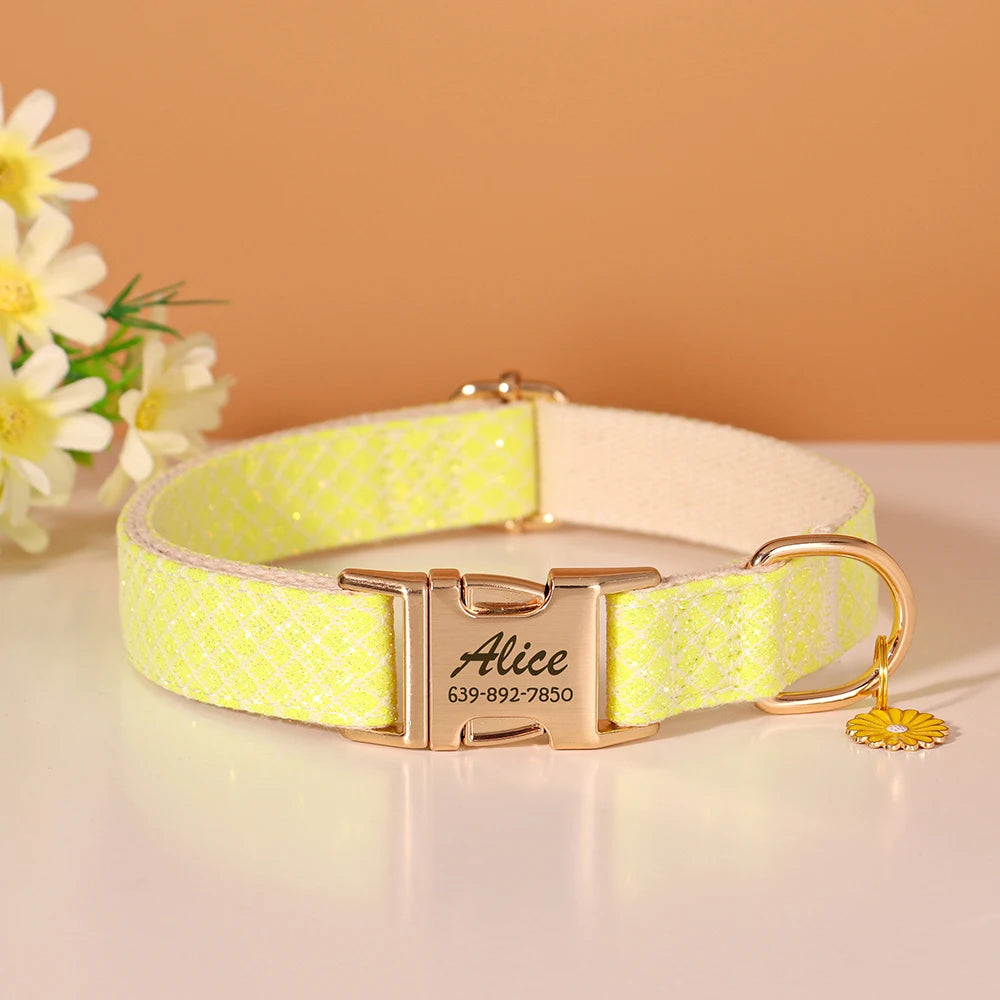Personalized Bling Dog Collar – Engraved Nylon Puppy ID Collar with Flower Tag