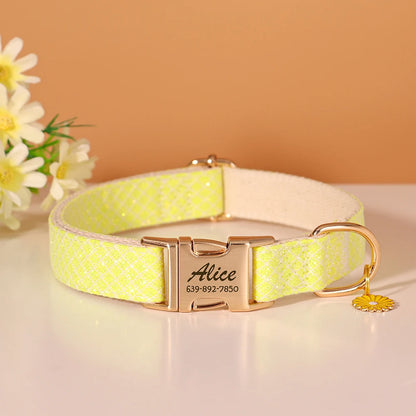 Personalized Bling Dog Collar – Engraved Nylon Puppy ID Collar with Flower Tag