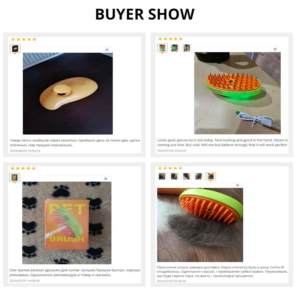 Steam Spray Pet Grooming Brush – Electric 3-in-1 Dog & Cat Deshedding Massage Comb