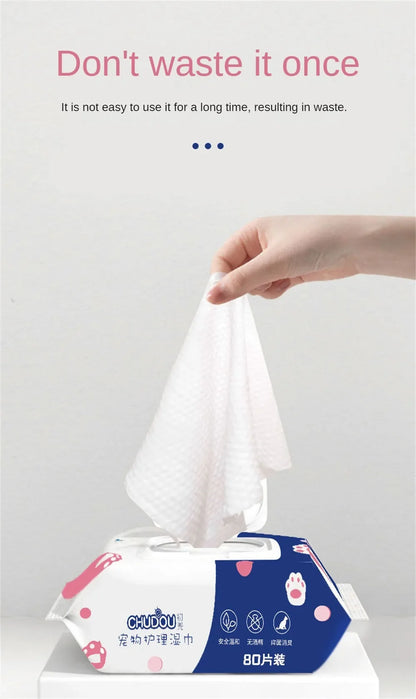 Pet Cleaning Wipes 80 Count – No-Rinse Deodorizing Grooming Wipes for Dogs and Cats