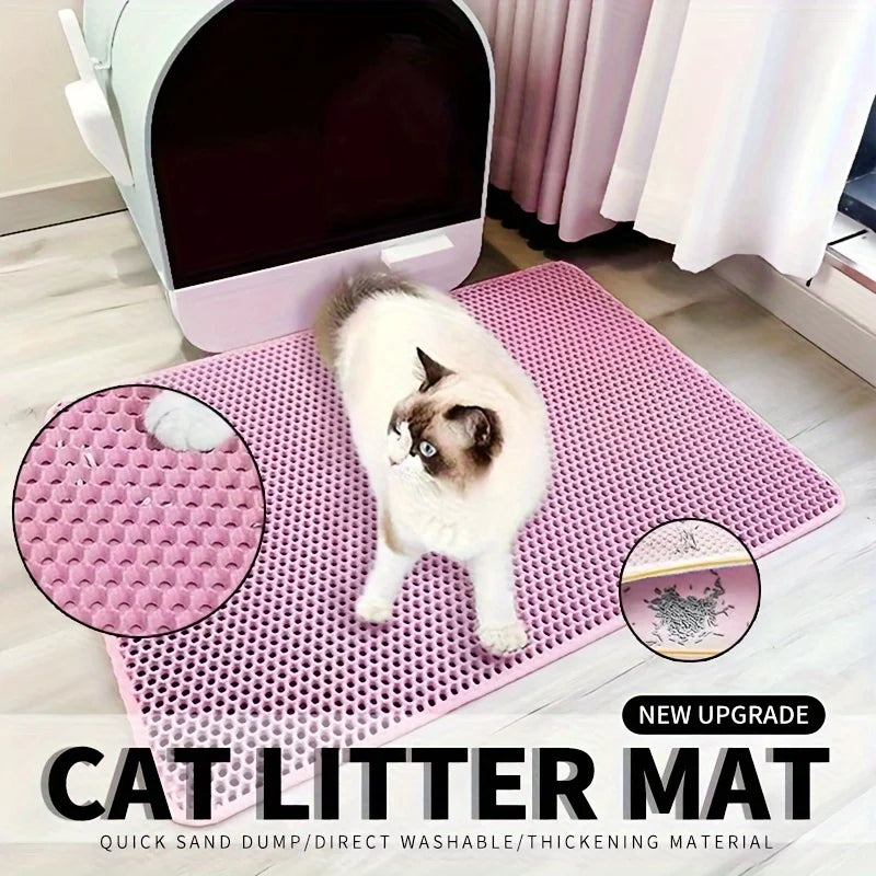 Double Layer Waterproof Cat Litter Mat – Honeycomb Scatter Control Easy Clean Mat