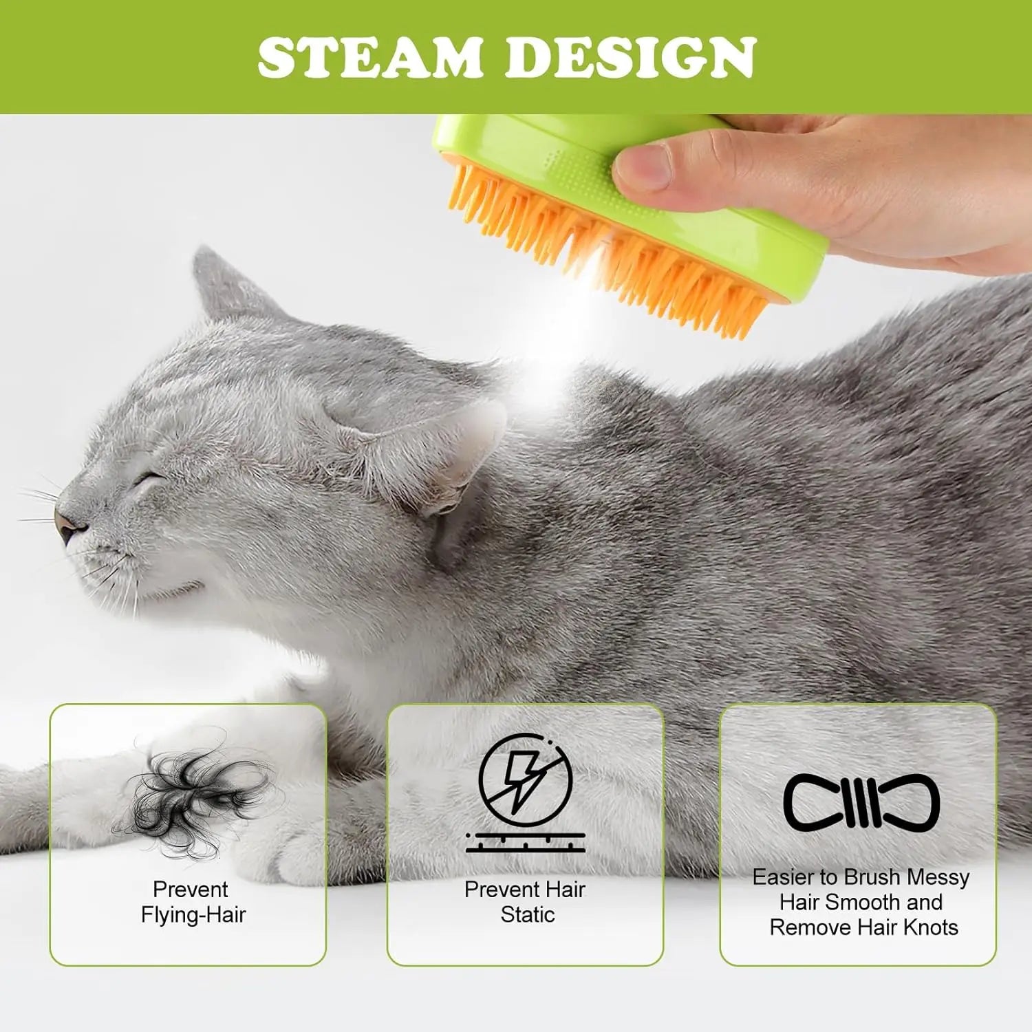 Steam Spray Pet Grooming Brush – Electric 3-in-1 Dog & Cat Deshedding Massage Comb