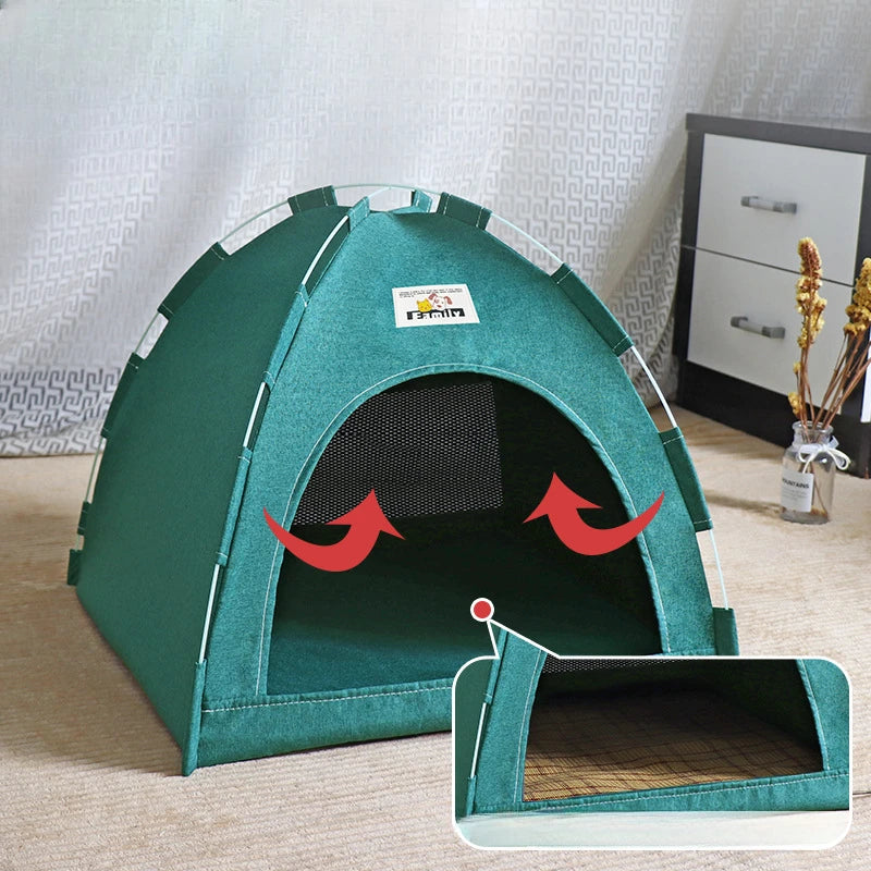 Portable Foldable Pet Tent – Breathable Cat & Dog House with Summer Cool Mat