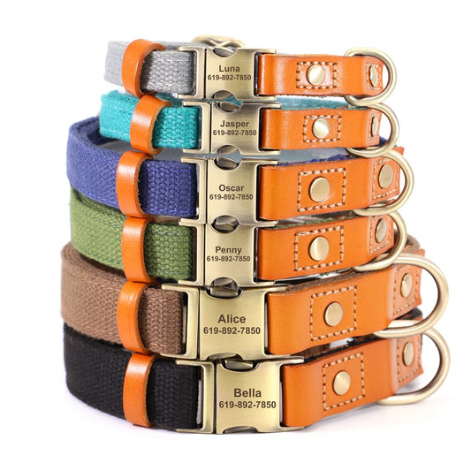 Custom Nylon Dog Collar & Leash Set – Personalized Pet Collar with ID Nameplate