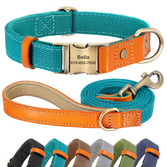 Custom Nylon Dog Collar & Leash Set – Personalized Pet Collar with ID Nameplate