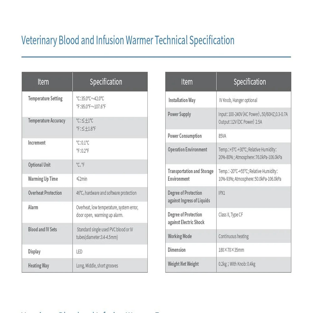 Veterinary Blood & IV Fluid Warmer – Portable Pet Infusion Heating Device with Temperature Control