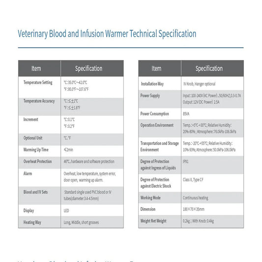 Veterinary Blood & IV Fluid Warmer – Portable Pet Infusion Heating Device with Temperature Control