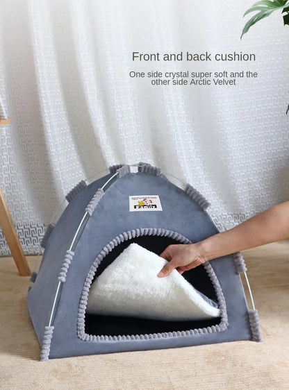 Portable Foldable Pet Tent – Breathable Cat & Dog House with Summer Cool Mat