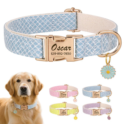 Personalized Bling Dog Collar – Engraved Nylon Puppy ID Collar with Flower Tag