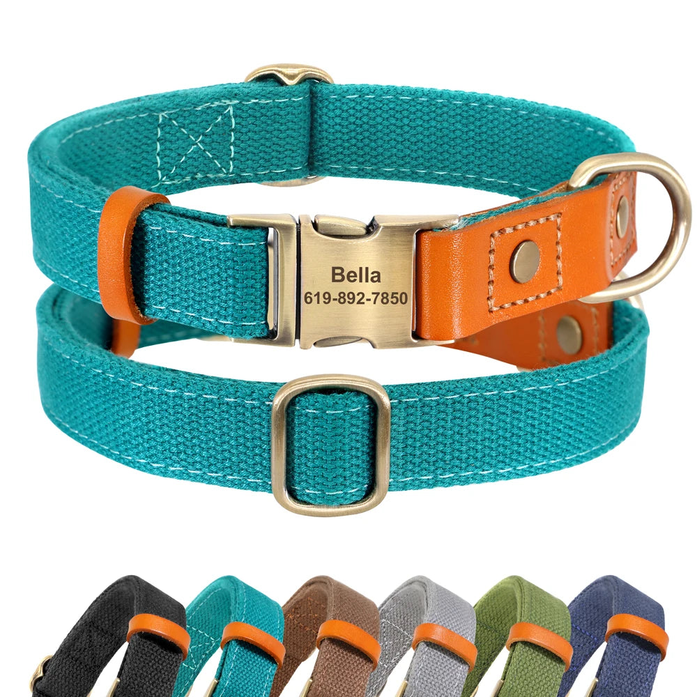 Custom Nylon Dog Collar & Leash Set – Personalized Pet Collar with ID Nameplate