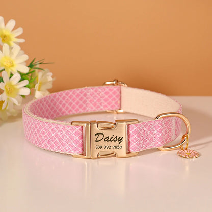 Personalized Bling Dog Collar – Engraved Nylon Puppy ID Collar with Flower Tag